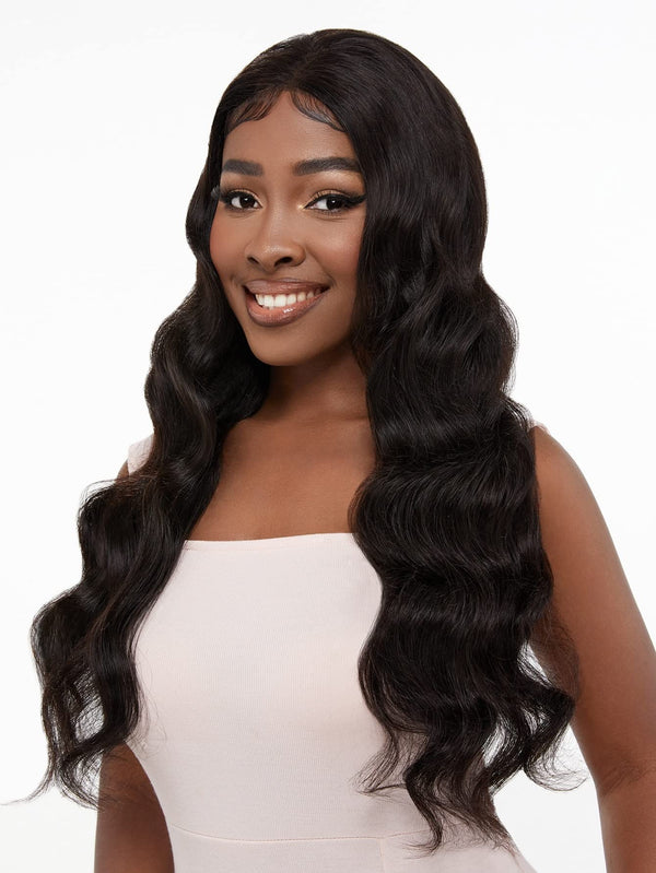 TOPSHE Body Wave 13 X 4 Lace Frontal Wigs Human Hair 180 Density Natural Black Color