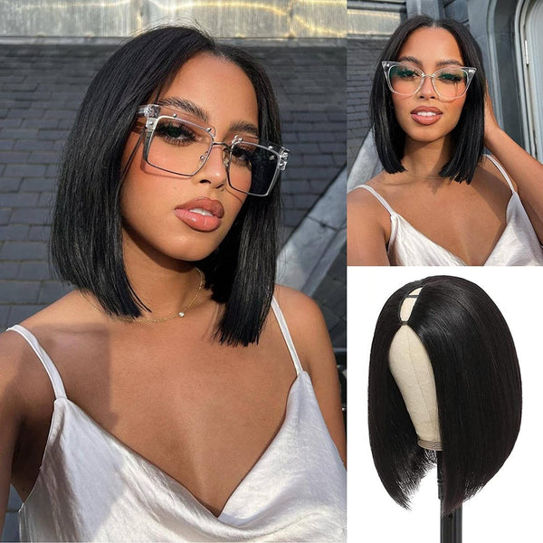 TOPSHE V-Part Bob Wigs 150% Density Natural Color Machine Made Human Hair For Women